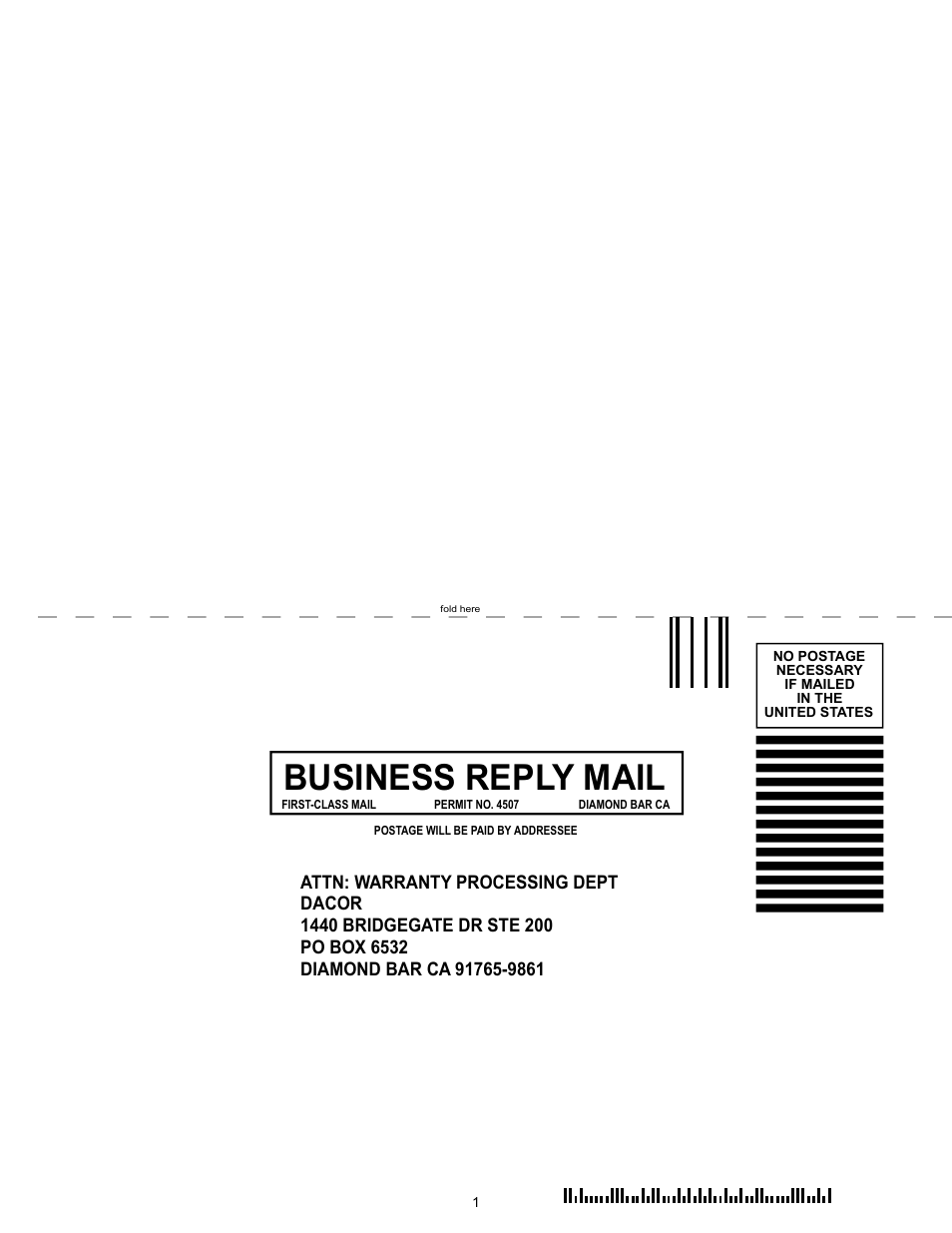 Business reply mail | Dacor Epicure User Manual | Page 19 / 20