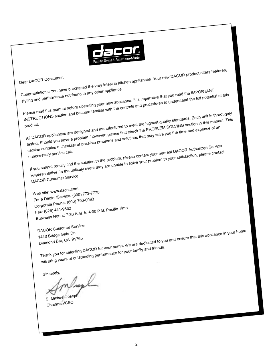 Dacor Epicure User Manual | Page 2 / 20