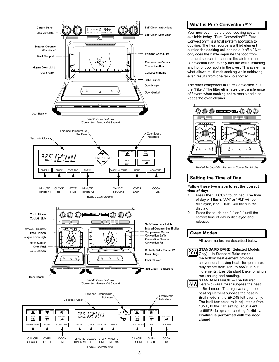 What is pure convection, Setting the time of day, Oven modes | Dacor Epicure User Manual | Page 5 / 20