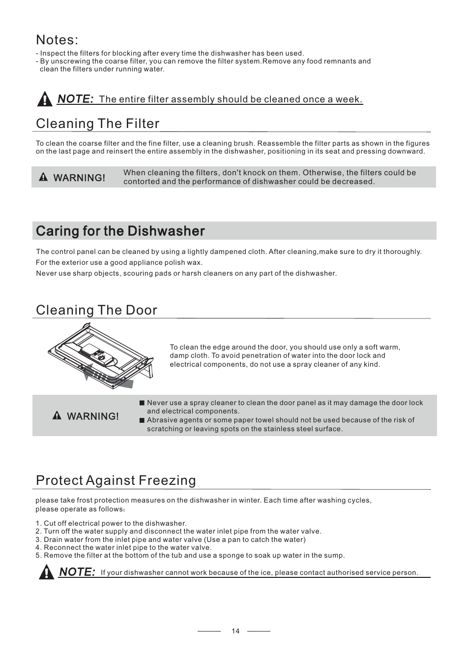Protect against freezing, Ccaring for the dishwasher | Candy CDCP 6/E-07 User Manual | Page 18 / 26