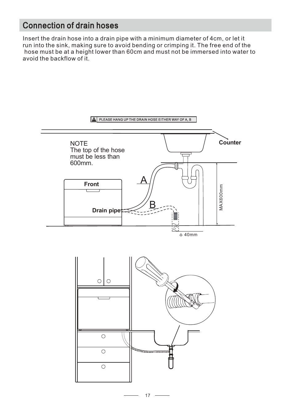 Cconnection of drain hoses | Candy CDCP 6/E-07 User Manual | Page 21 / 26