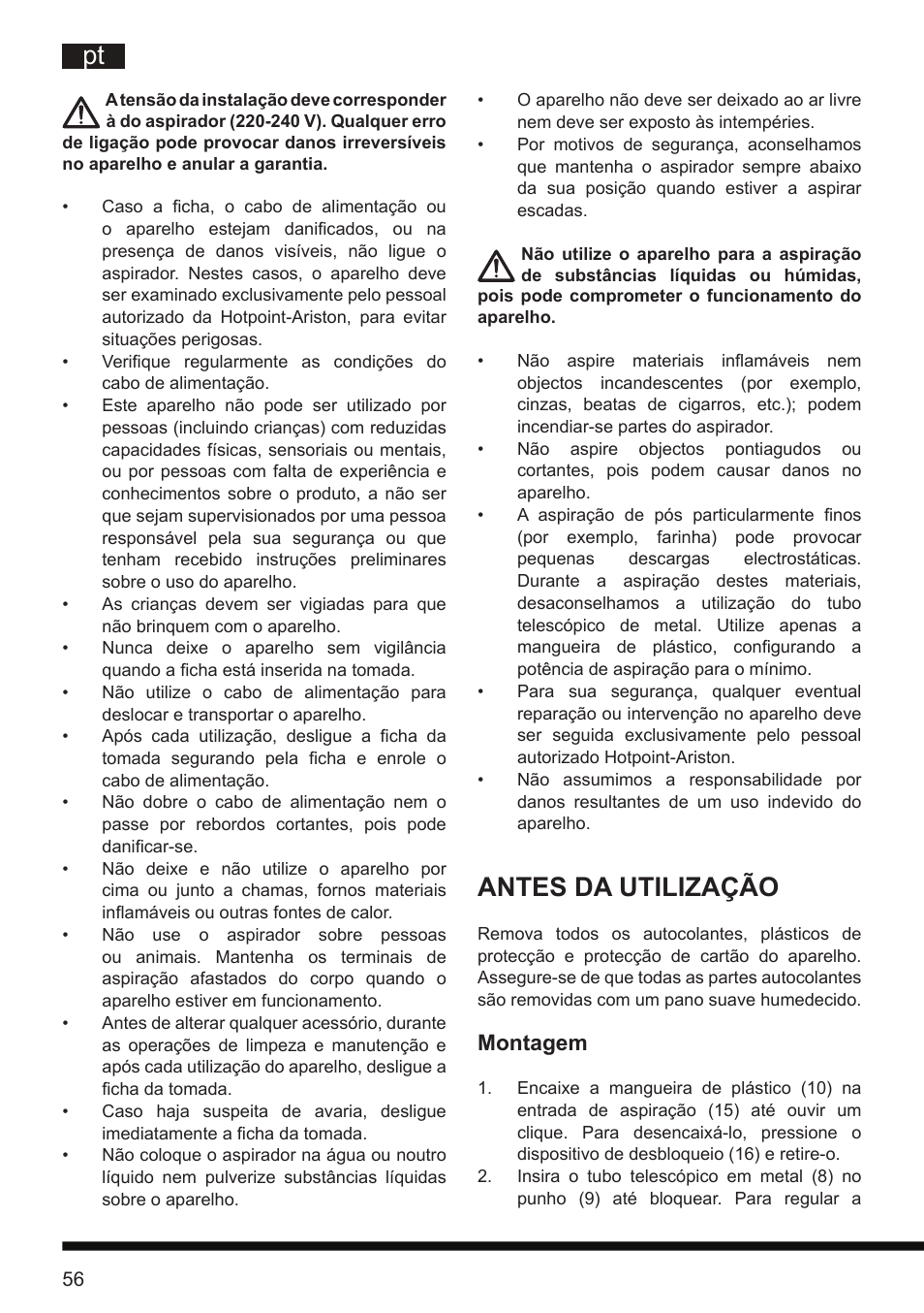 Antes da utilização, Montagem | Hotpoint Ariston SL D16 APR User Manual | Page 57 / 86