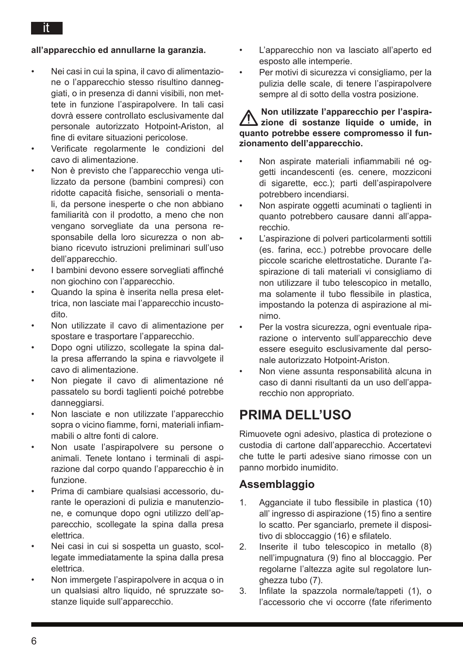 Prima dell’uso, Assemblaggio | Hotpoint Ariston SL D16 APR User Manual | Page 7 / 86