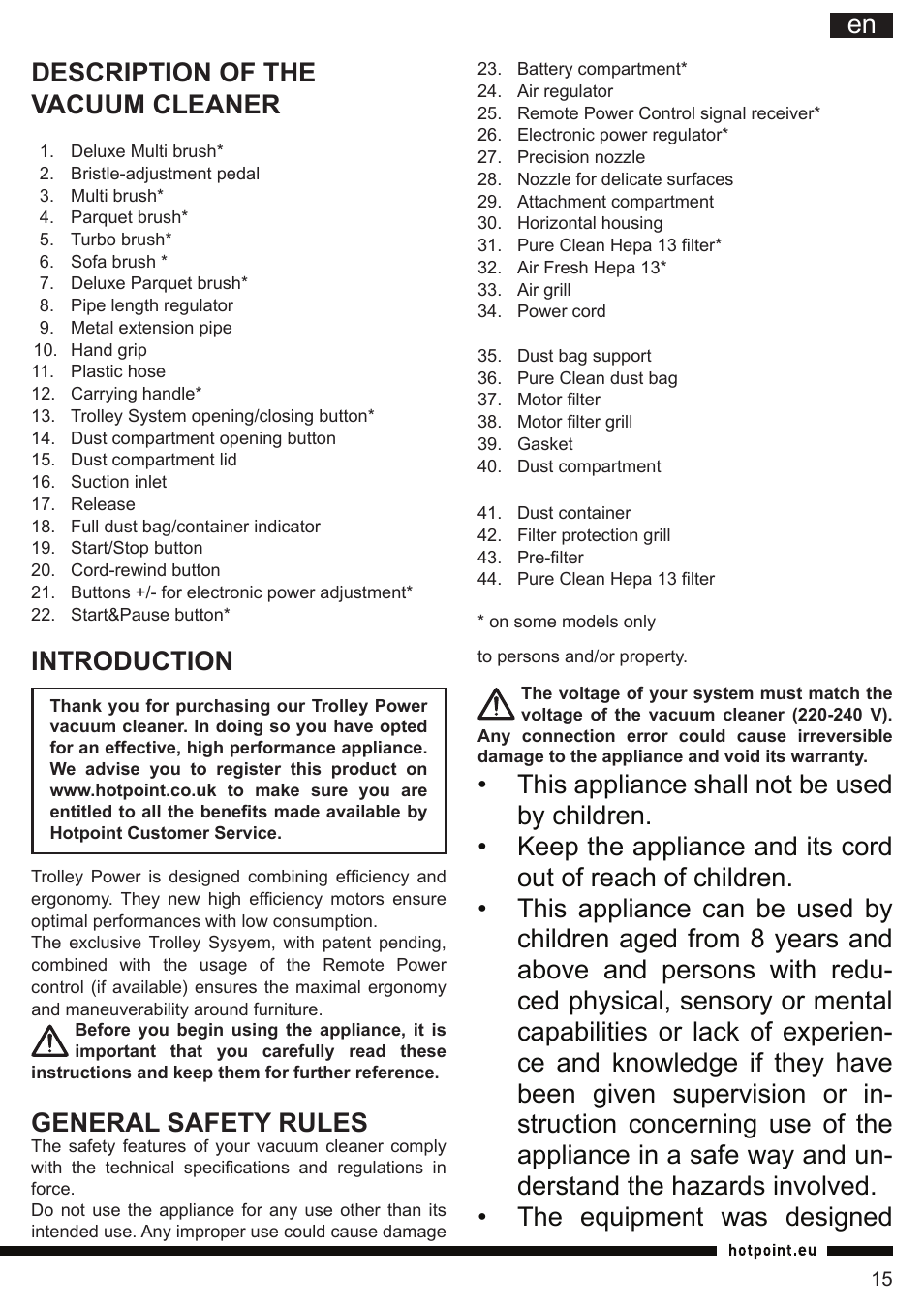 It en, Introduction, General safety rules | Hotpoint Ariston SL C10 BCH User Manual | Page 15 / 100