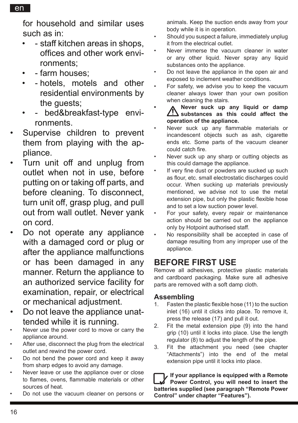 It en, Before first use | Hotpoint Ariston SL C10 BCH User Manual | Page 16 / 100
