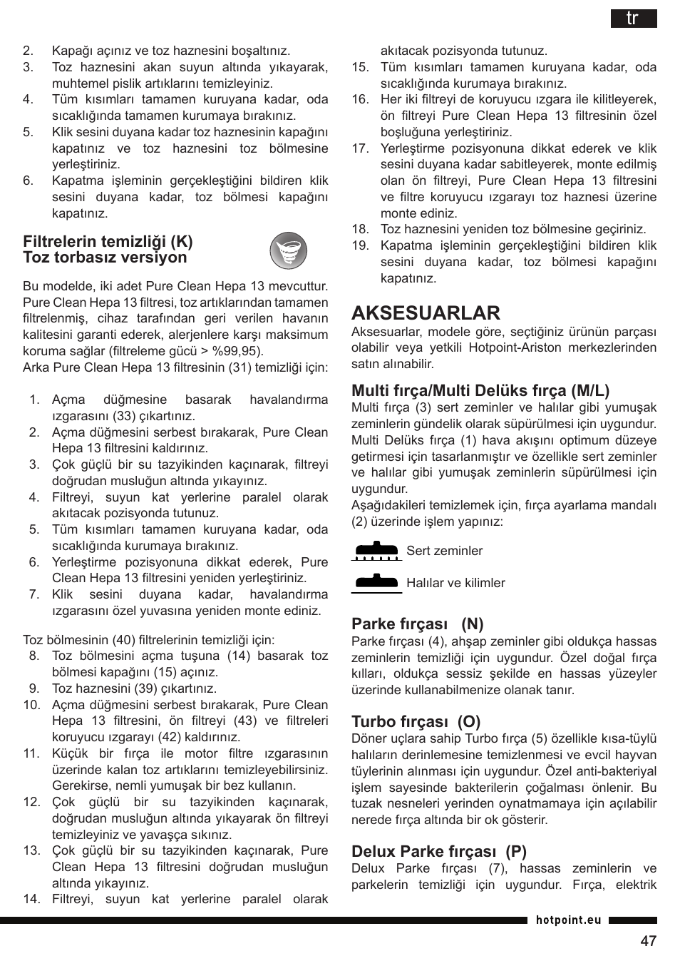 Aksesuarlar | Hotpoint Ariston SL C10 BCH User Manual | Page 47 / 100
