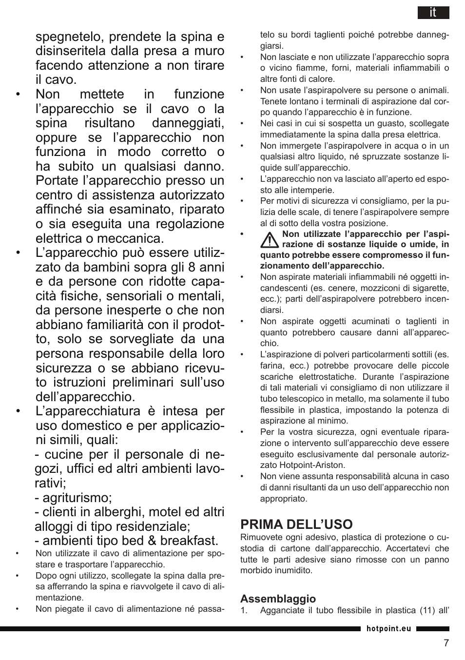 Prima dell’uso | Hotpoint Ariston SL C10 BCH User Manual | Page 7 / 100