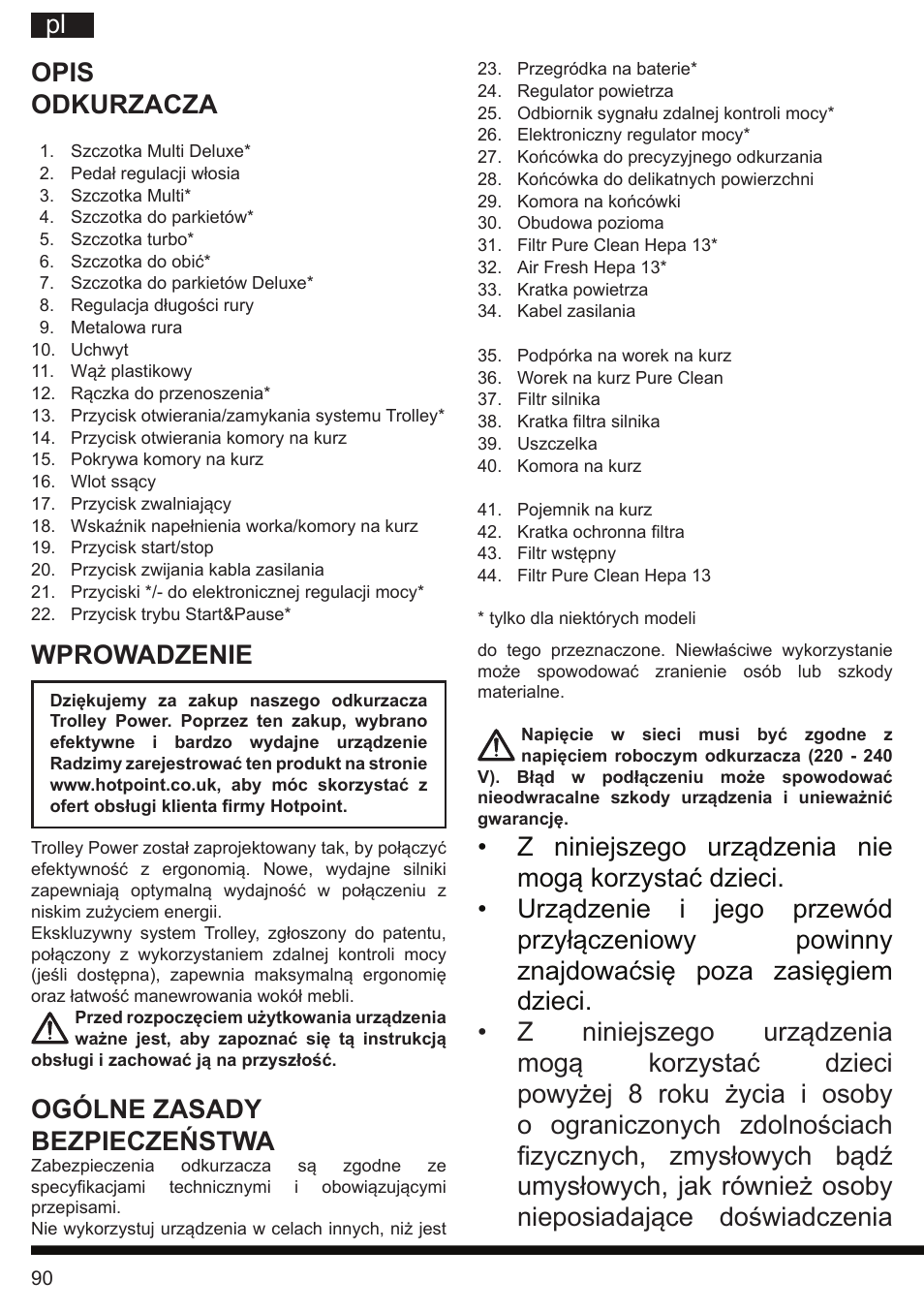It pl, Wprowadzenie, Ogólne zasady bezpieczeństwa | Hotpoint Ariston SL C10 BCH User Manual | Page 90 / 100
