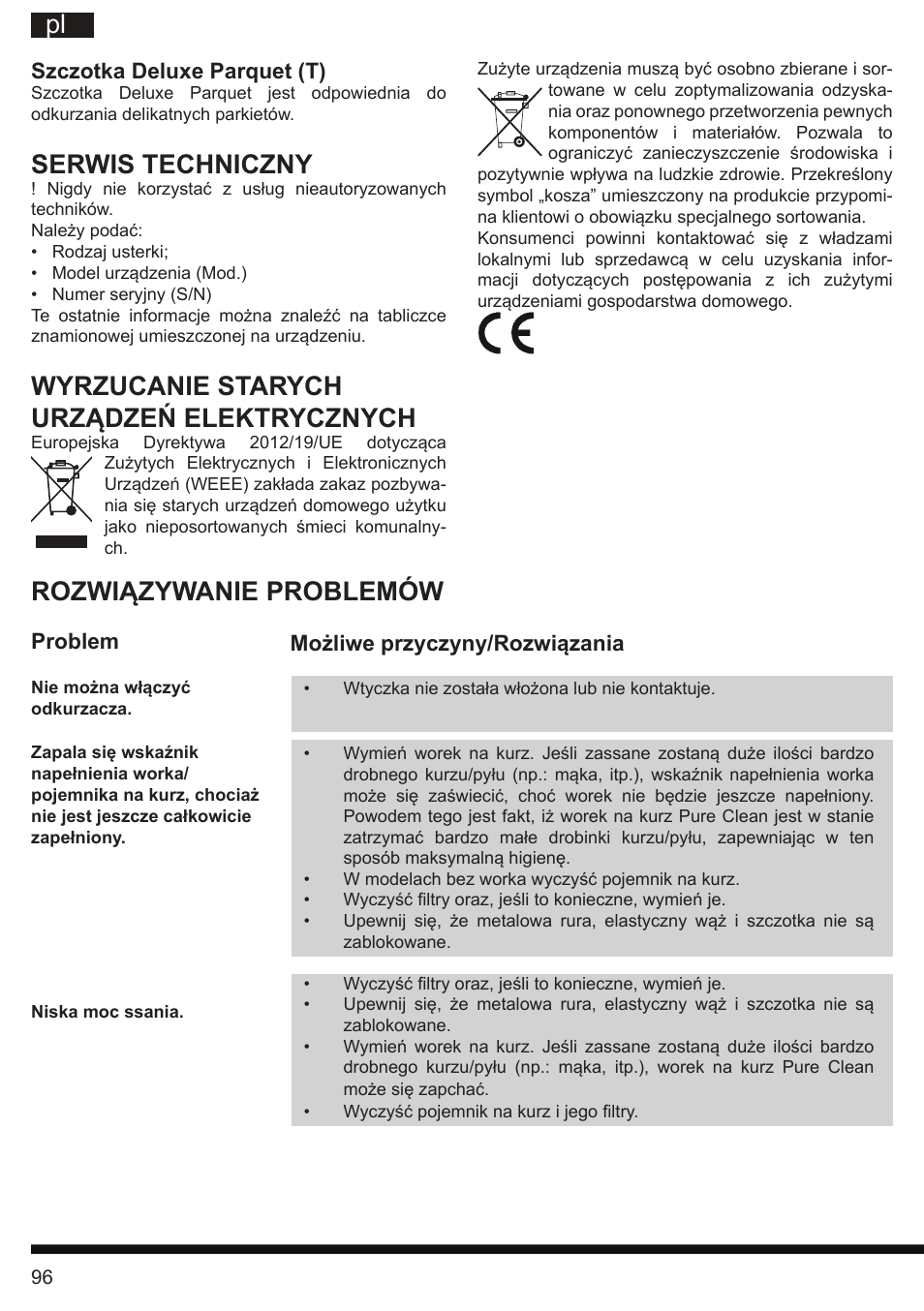 It pl, Rozwiązywanie problemów, Serwis techniczny | Wyrzucanie starych urządzeń elektrycznych | Hotpoint Ariston SL C10 BCH User Manual | Page 96 / 100