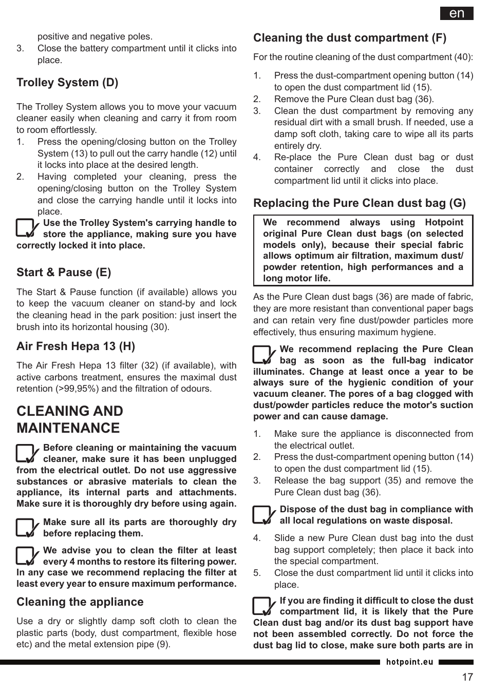 It en, Cleaning and maintenance | Hotpoint Ariston SL B10 BDB User Manual | Page 17 / 84