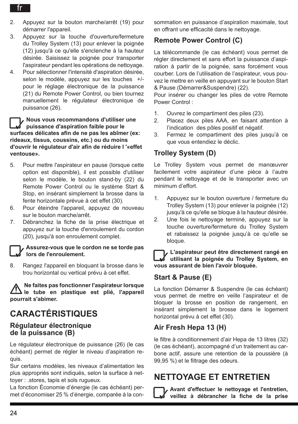 Nettoyage et entretien, Caractéristiques | Hotpoint Ariston SL B10 BDB User Manual | Page 24 / 84