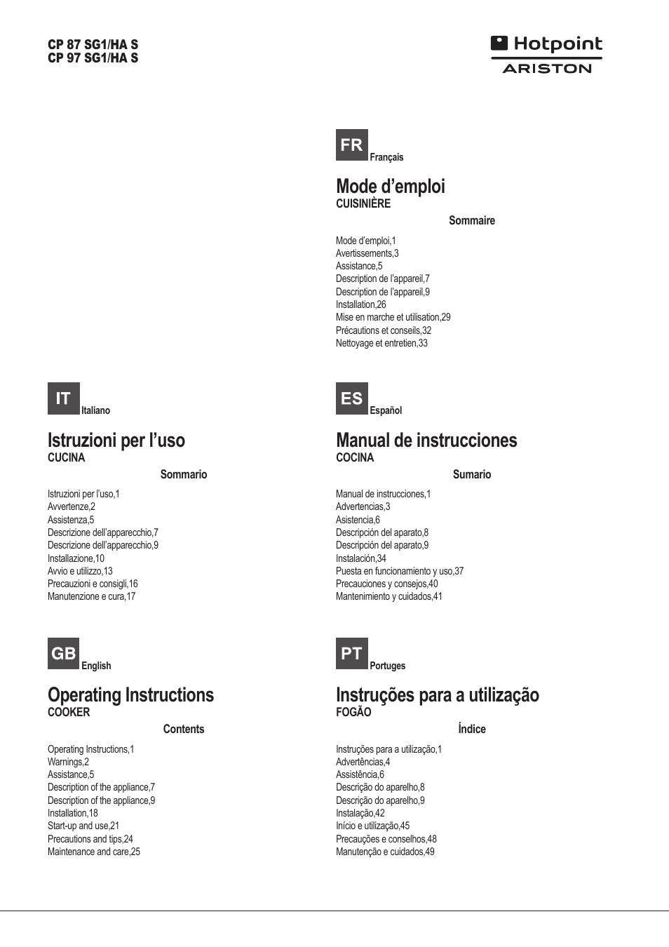 Hotpoint Ariston CP97SG1 /HA S User Manual | 52 pages