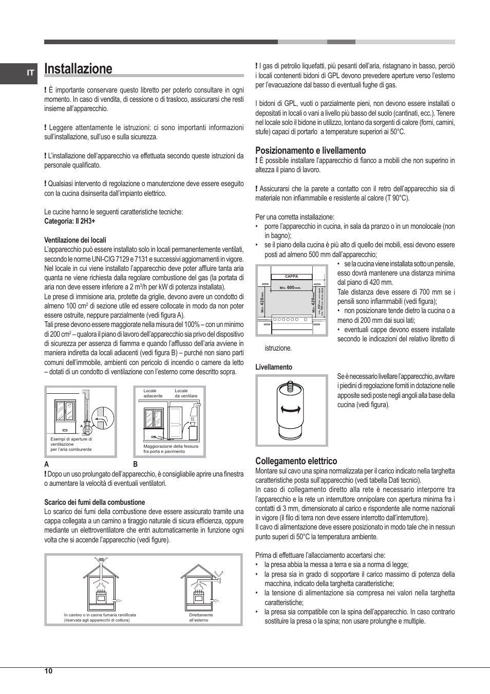 Installazione, Posizionamento e livellamento, Collegamento elettrico | Hotpoint Ariston CP97SG1 /HA S User Manual | Page 10 / 52