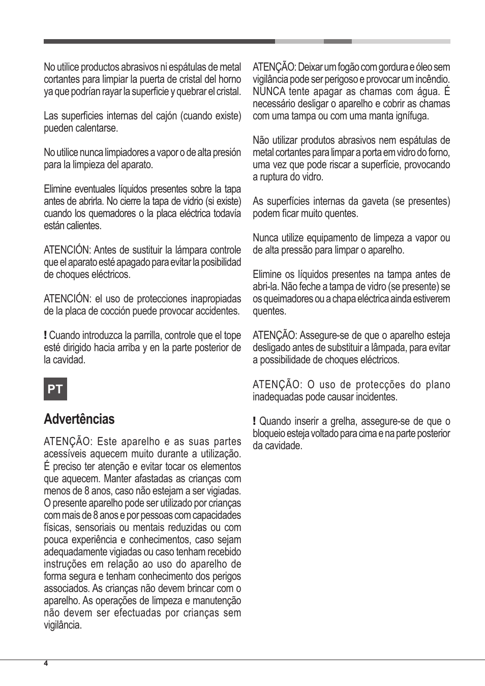 Advertências | Hotpoint Ariston CP97SG1 /HA S User Manual | Page 4 / 52