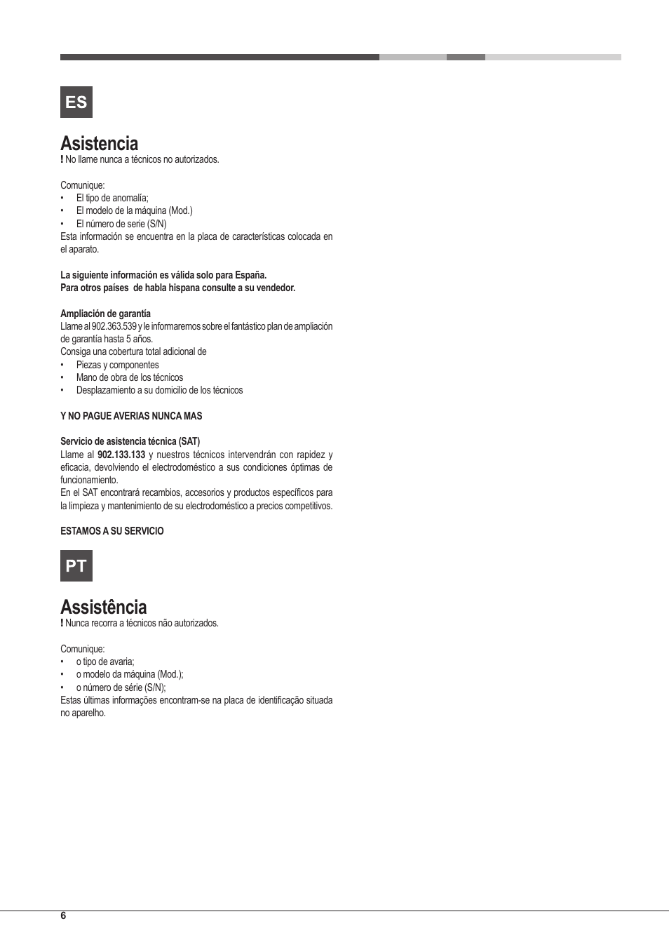 Asistencia, Assistência | Hotpoint Ariston CP97SG1 /HA S User Manual | Page 6 / 52