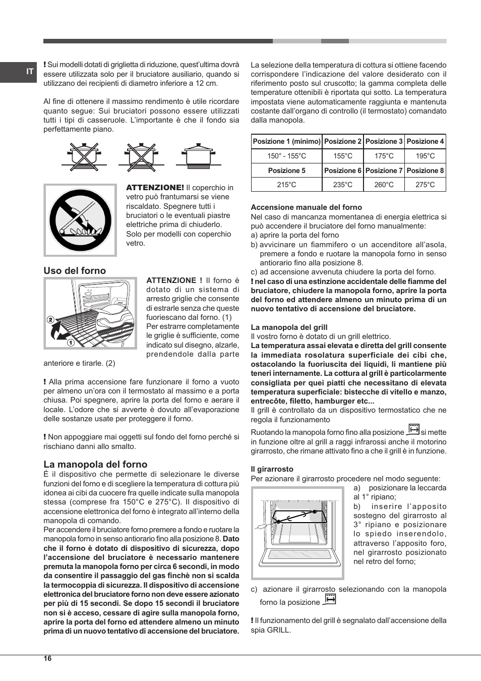 Uso del forno, La manopola del forno | Hotpoint Ariston CP65SG1 /HA S User Manual | Page 16 / 60