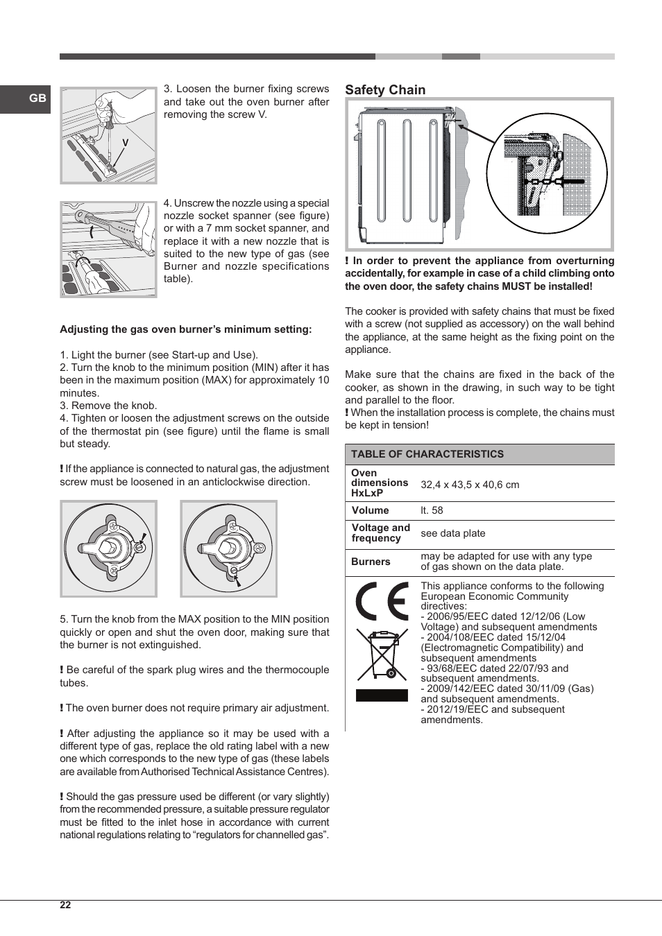 Safety chain | Hotpoint Ariston CP65SG1 /HA S User Manual | Page 22 / 60