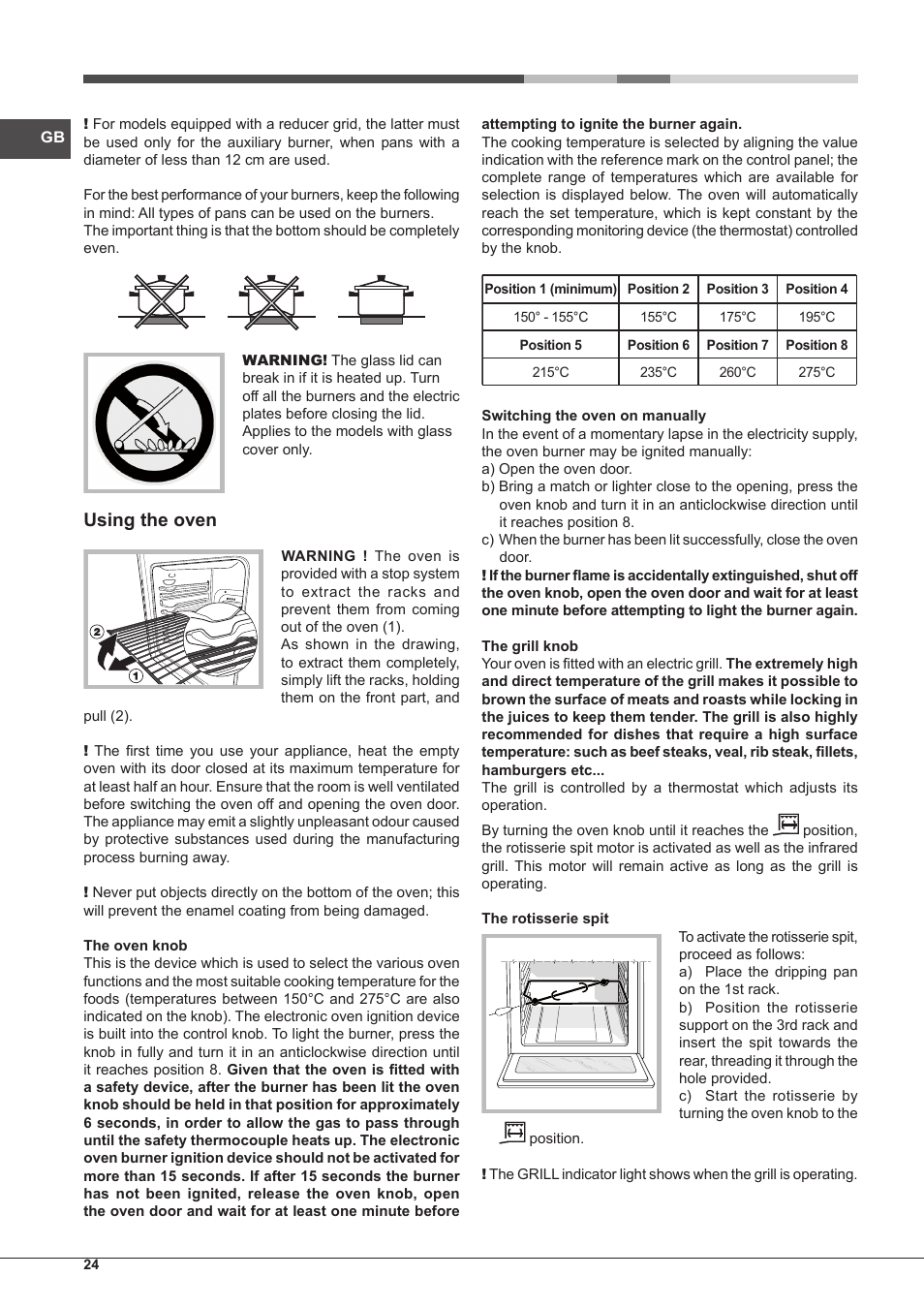 Using the oven | Hotpoint Ariston CP65SG1 /HA S User Manual | Page 24 / 60