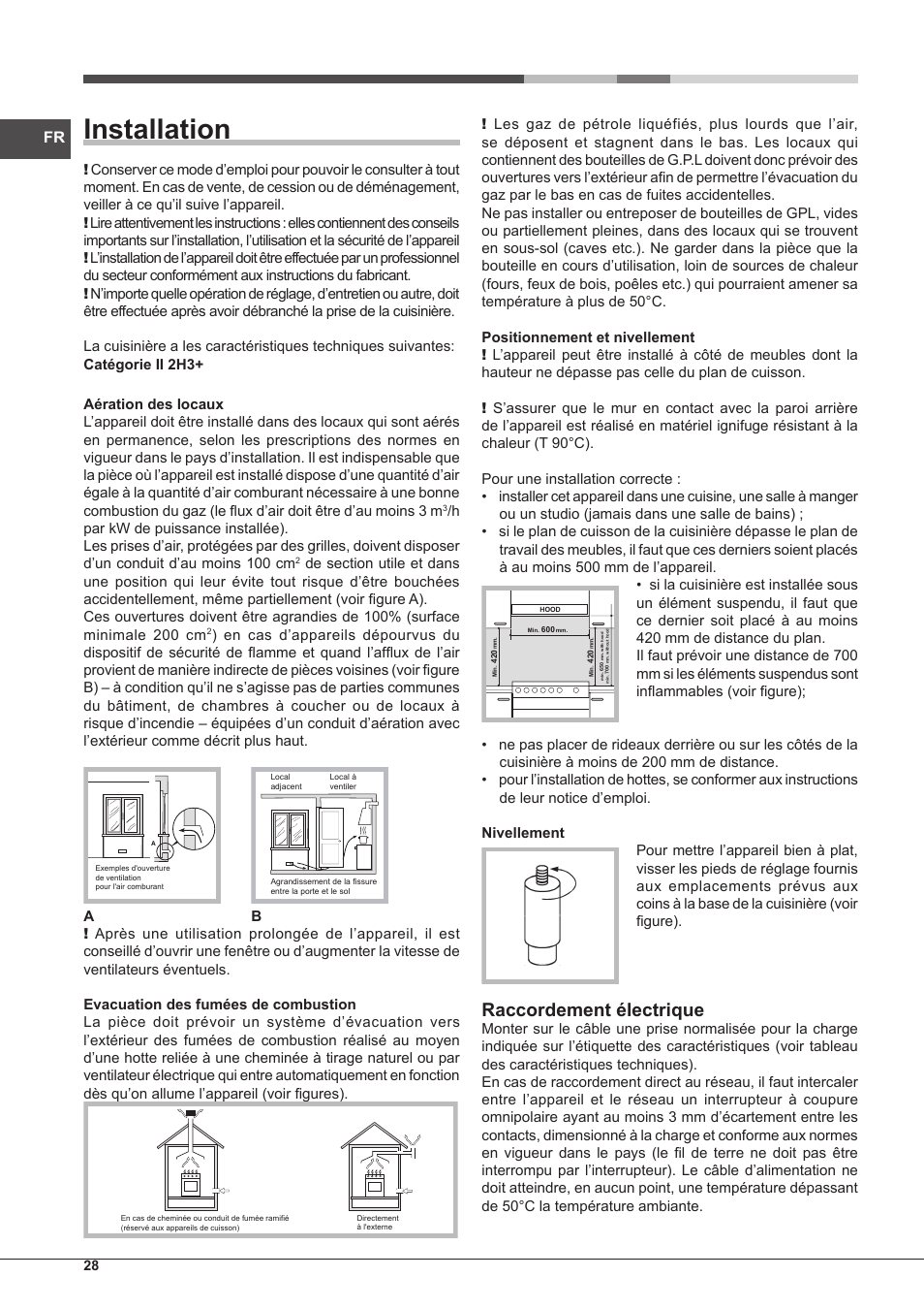 Installation, Raccordement électrique | Hotpoint Ariston CP65SG1 /HA S User Manual | Page 28 / 60