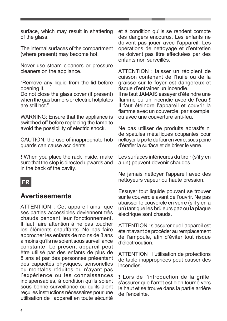 Avertissements | Hotpoint Ariston CP65SG1 /HA S User Manual | Page 4 / 60