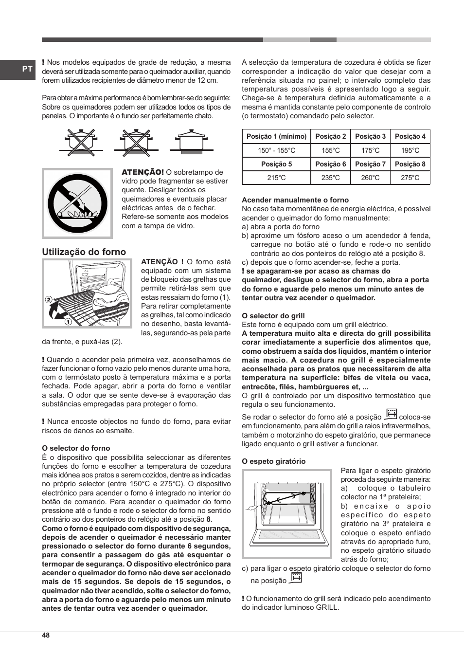 Utilização do forno | Hotpoint Ariston CP65SG1 /HA S User Manual | Page 48 / 60