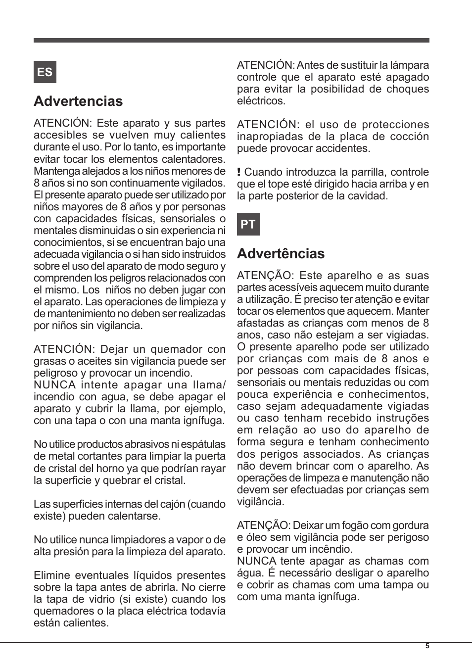 Advertencias, Advertências | Hotpoint Ariston CP65SG1 /HA S User Manual | Page 5 / 60