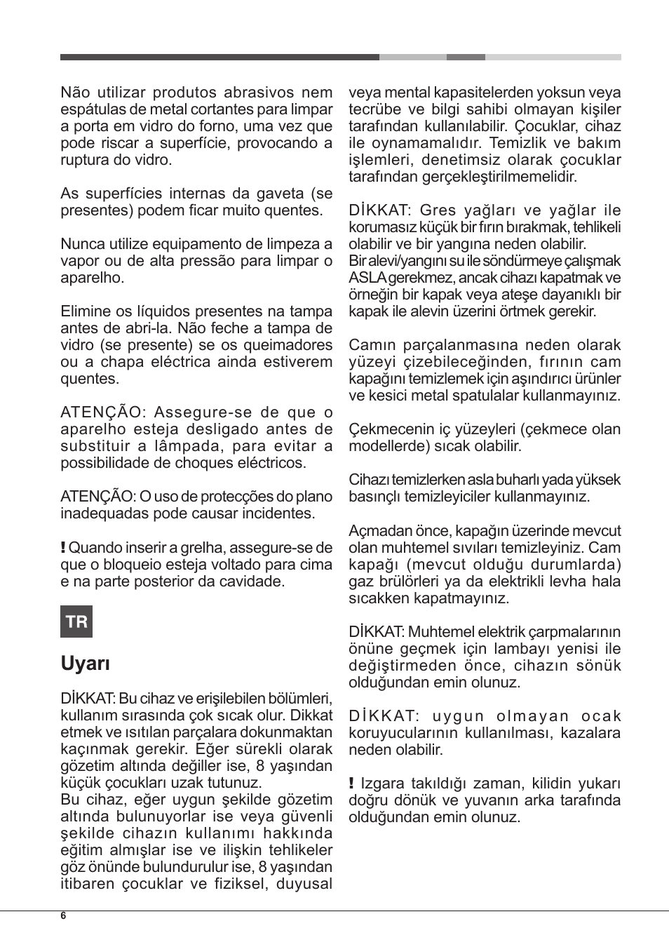 Uyarı | Hotpoint Ariston CP65SG1 /HA S User Manual | Page 6 / 60