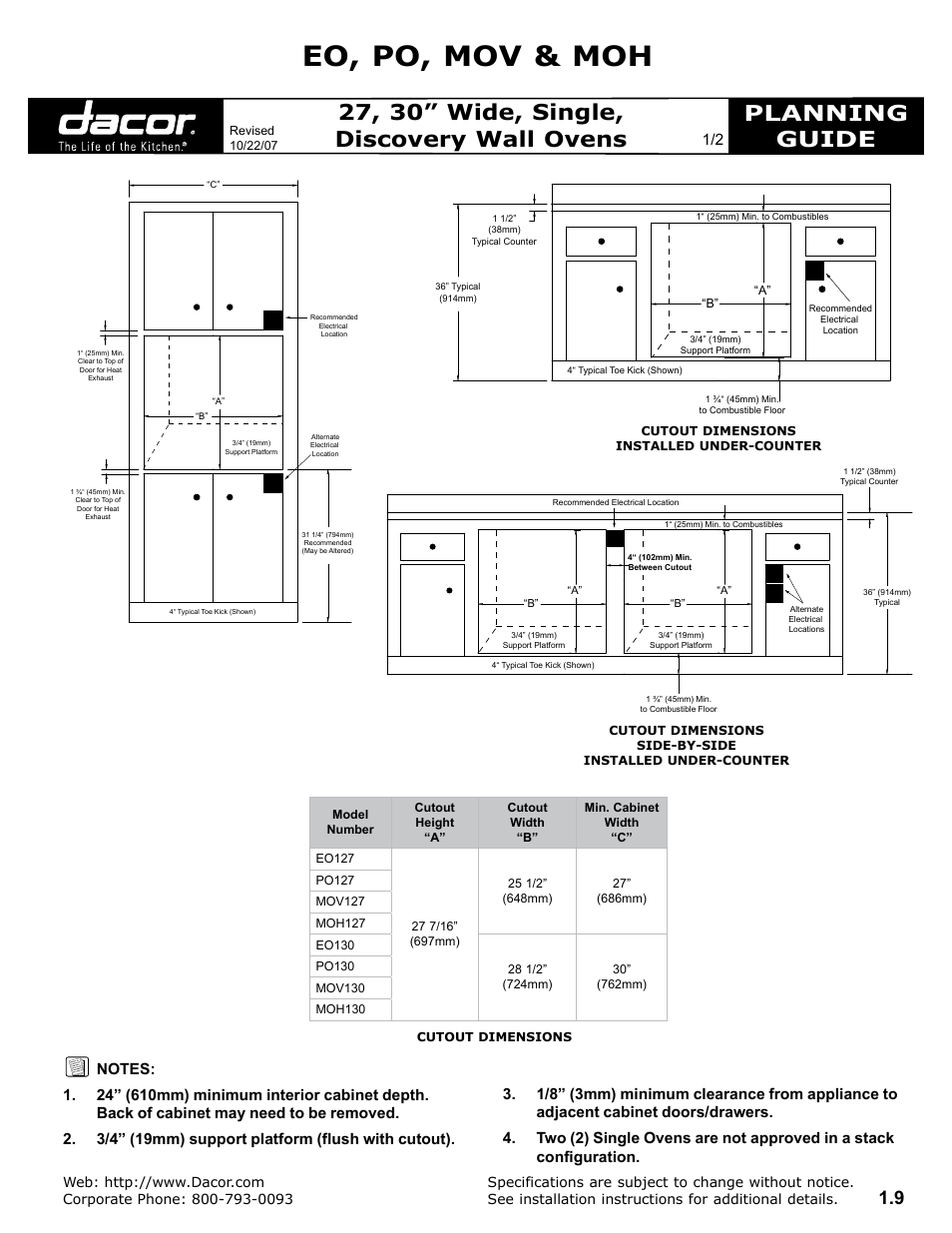 Dacor EO User Manual | 2 pages