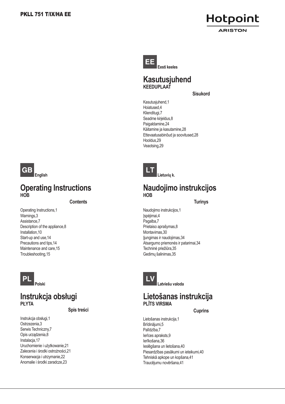 Hotpoint Ariston PKLL 751 T/IX/HA EE User Manual | 56 pages