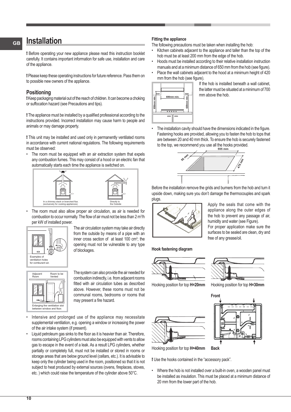 Installation, Positioning | Hotpoint Ariston PKLL 751 T/IX/HA EE User Manual | Page 10 / 56