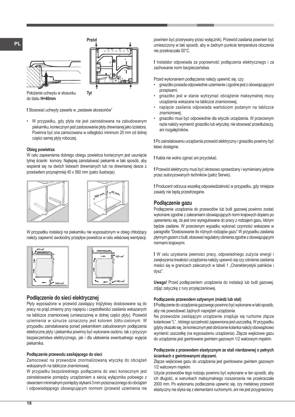 Podłączenie do sieci elektrycznej, Podłączenie gazu | Hotpoint Ariston PKLL 751 T/IX/HA EE User Manual | Page 18 / 56