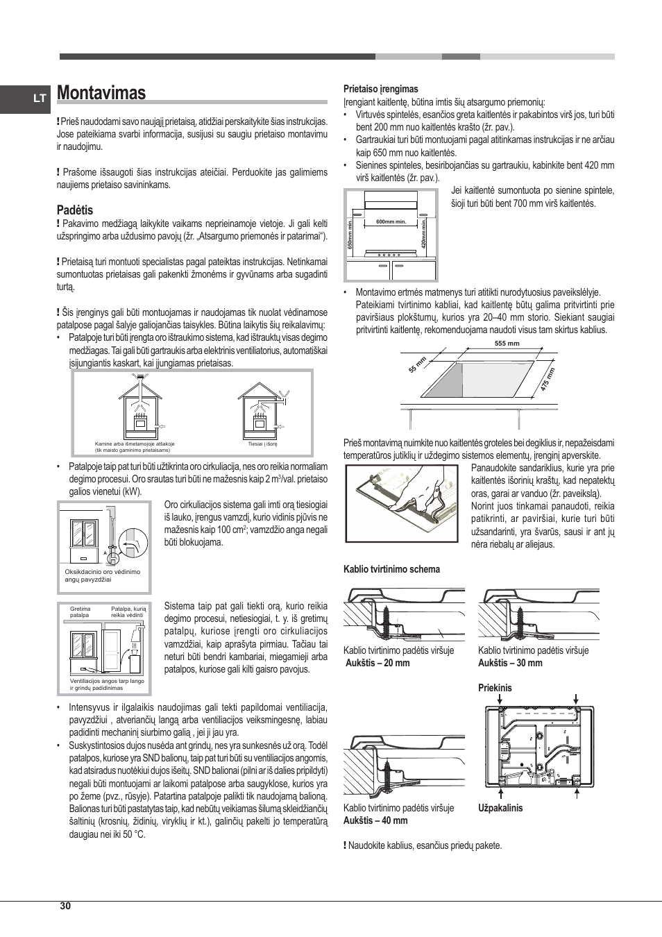 Montavimas, Padėtis | Hotpoint Ariston PKLL 751 T/IX/HA EE User Manual | Page 30 / 56