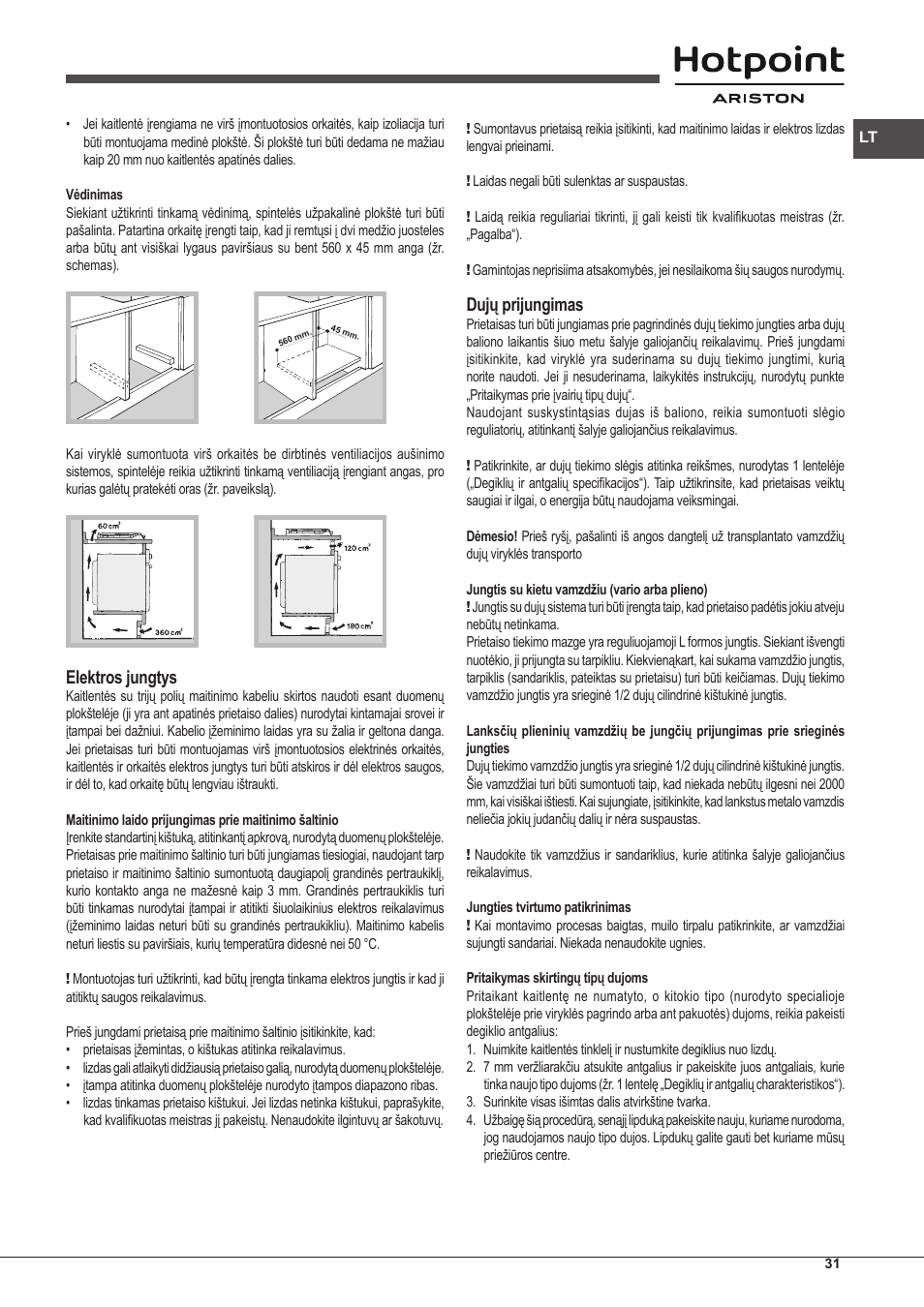 Elektros jungtys, Dujų prijungimas | Hotpoint Ariston PKLL 751 T/IX/HA EE User Manual | Page 31 / 56
