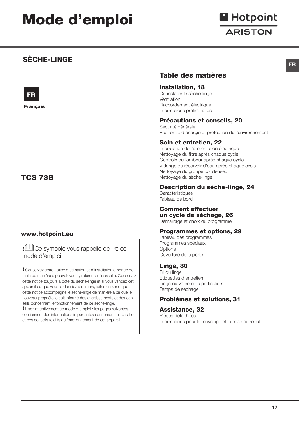 Hotpoint Ariston TCS 73B GP User Manual | Page 17 / 80