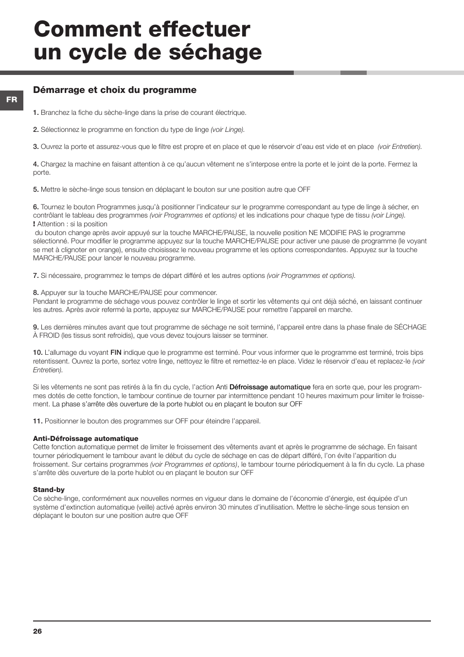 Comment effectuer un cycle de séchage | Hotpoint Ariston TCS 73B GP User Manual | Page 26 / 80