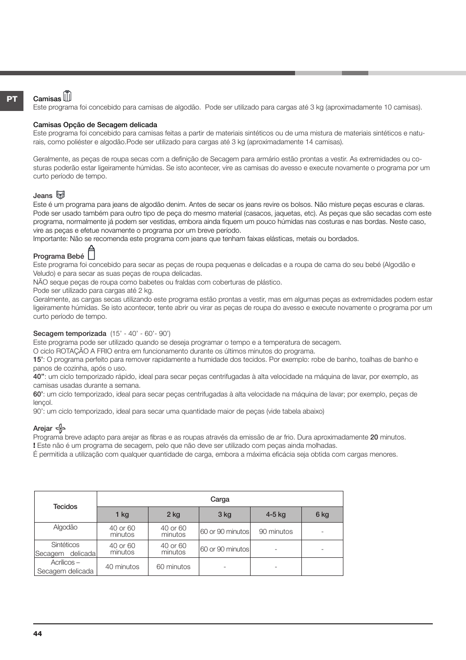 Hotpoint Ariston TCS 73B GP User Manual | Page 44 / 80