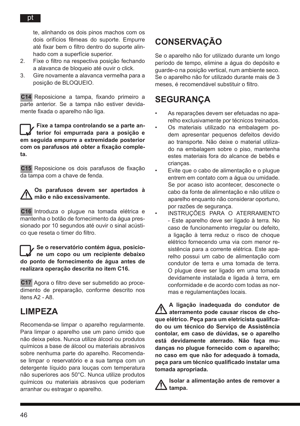 Limpeza, Conservação, Segurança | Hotpoint Ariston CT NTC IX2 User Manual | Page 44 / 61