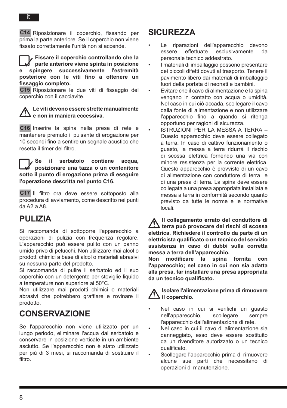 Pulizia, Conservazione, Sicurezza | Hotpoint Ariston CT NTC IX2 User Manual | Page 6 / 61