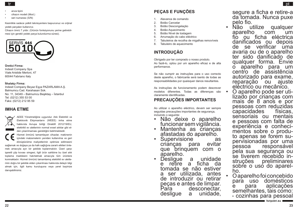 Hotpoint Ariston TT 22M DSL0 User Manual | Page 12 / 20