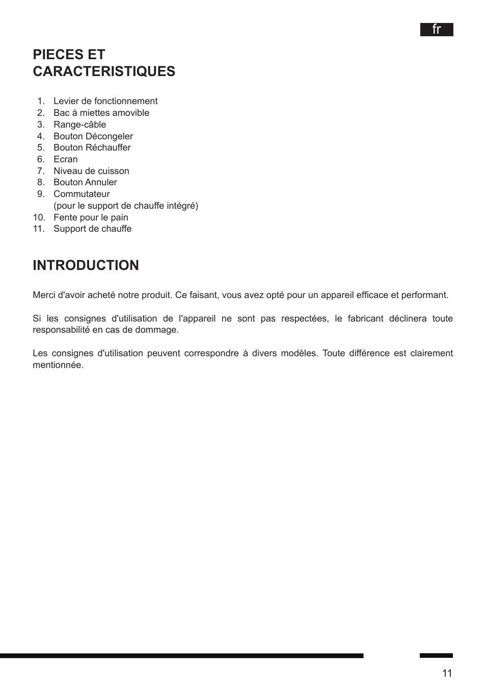 Fr pieces et caracteristiques, Introduction | Hotpoint Ariston TT 12E AR0 User Manual | Page 15 / 38