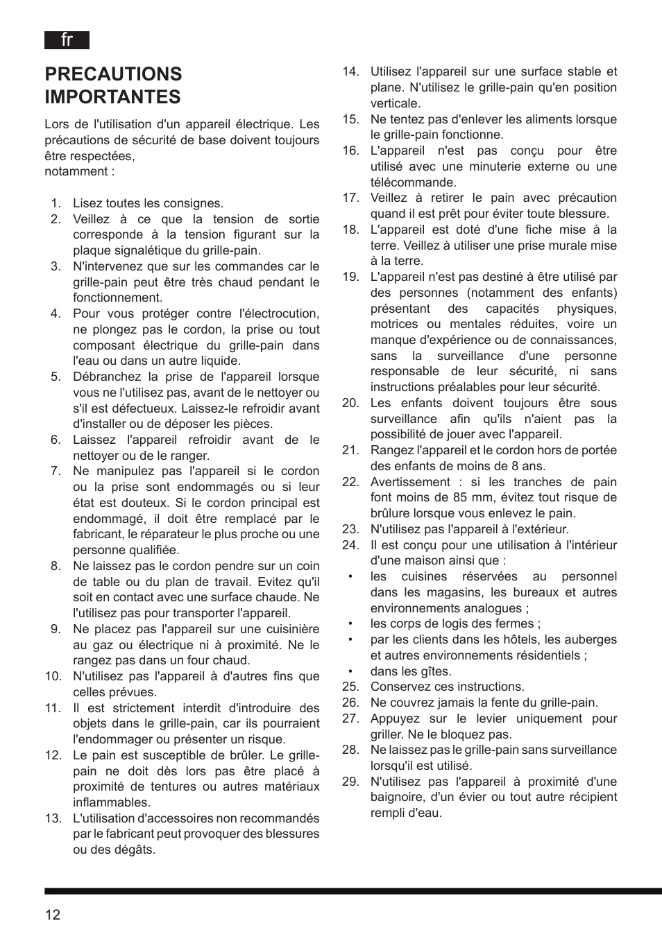Precautions importantes | Hotpoint Ariston TT 12E AR0 User Manual | Page 16 / 38