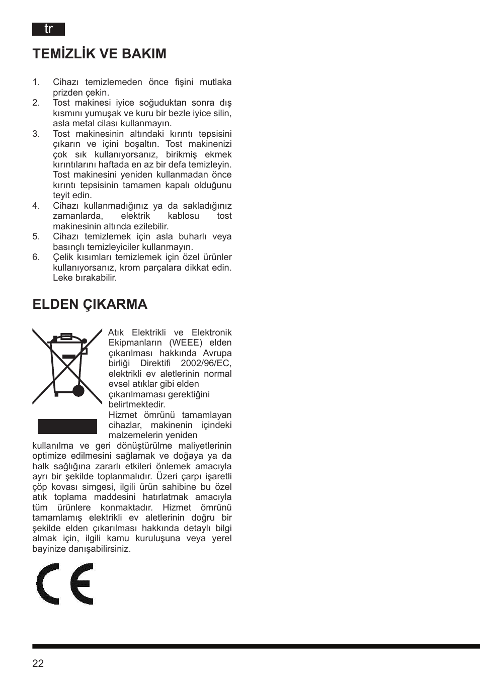 Tr temizlik ve bakim, Elden çikarma | Hotpoint Ariston TT 12E AR0 User Manual | Page 26 / 38