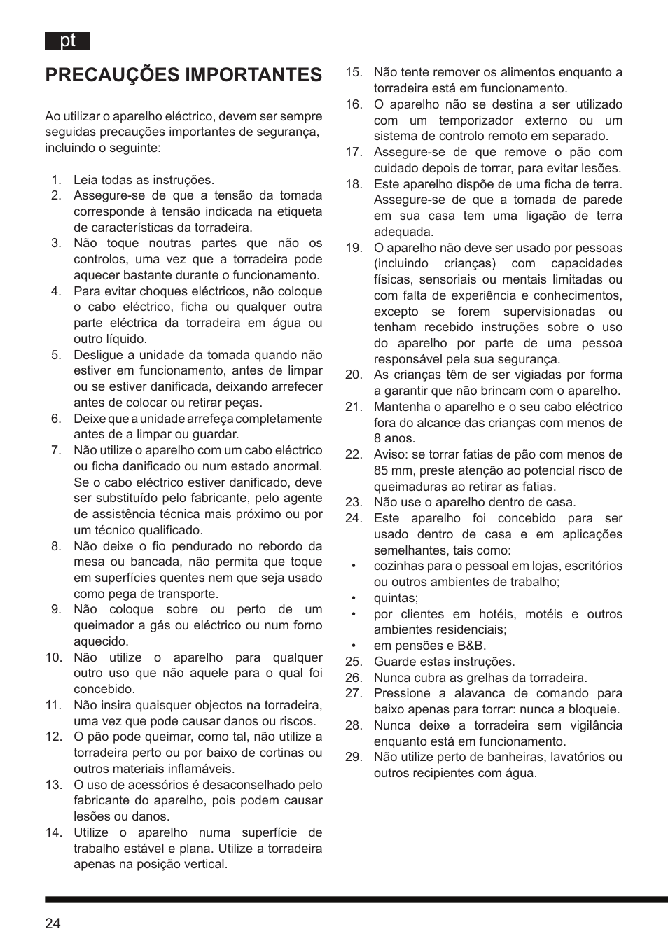 Precauções importantes | Hotpoint Ariston TT 12E AR0 User Manual | Page 28 / 38
