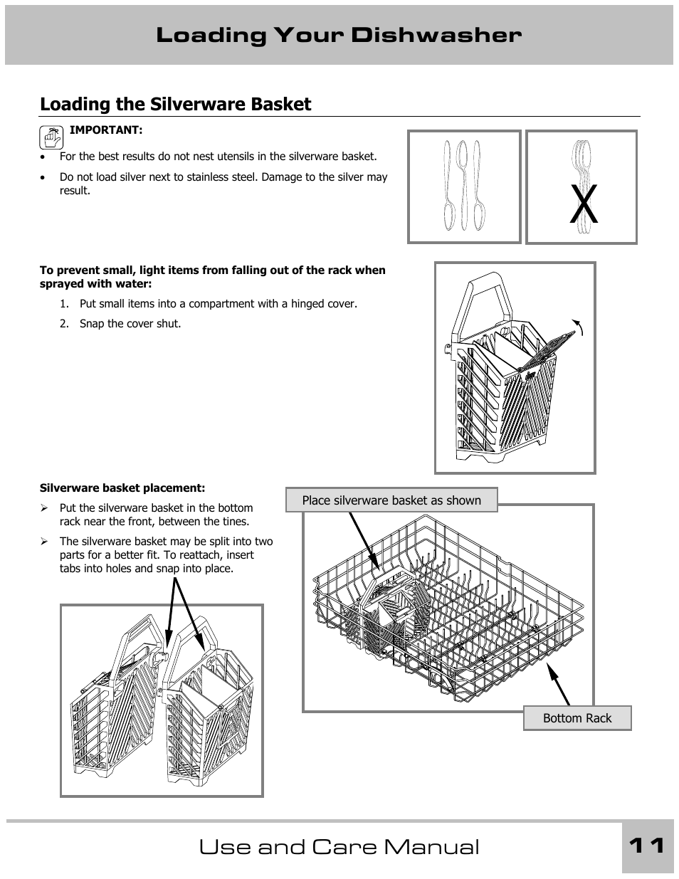 Loading your dishwasher 11 use and care manual | Dacor 65537 User Manual | Page 11 / 32