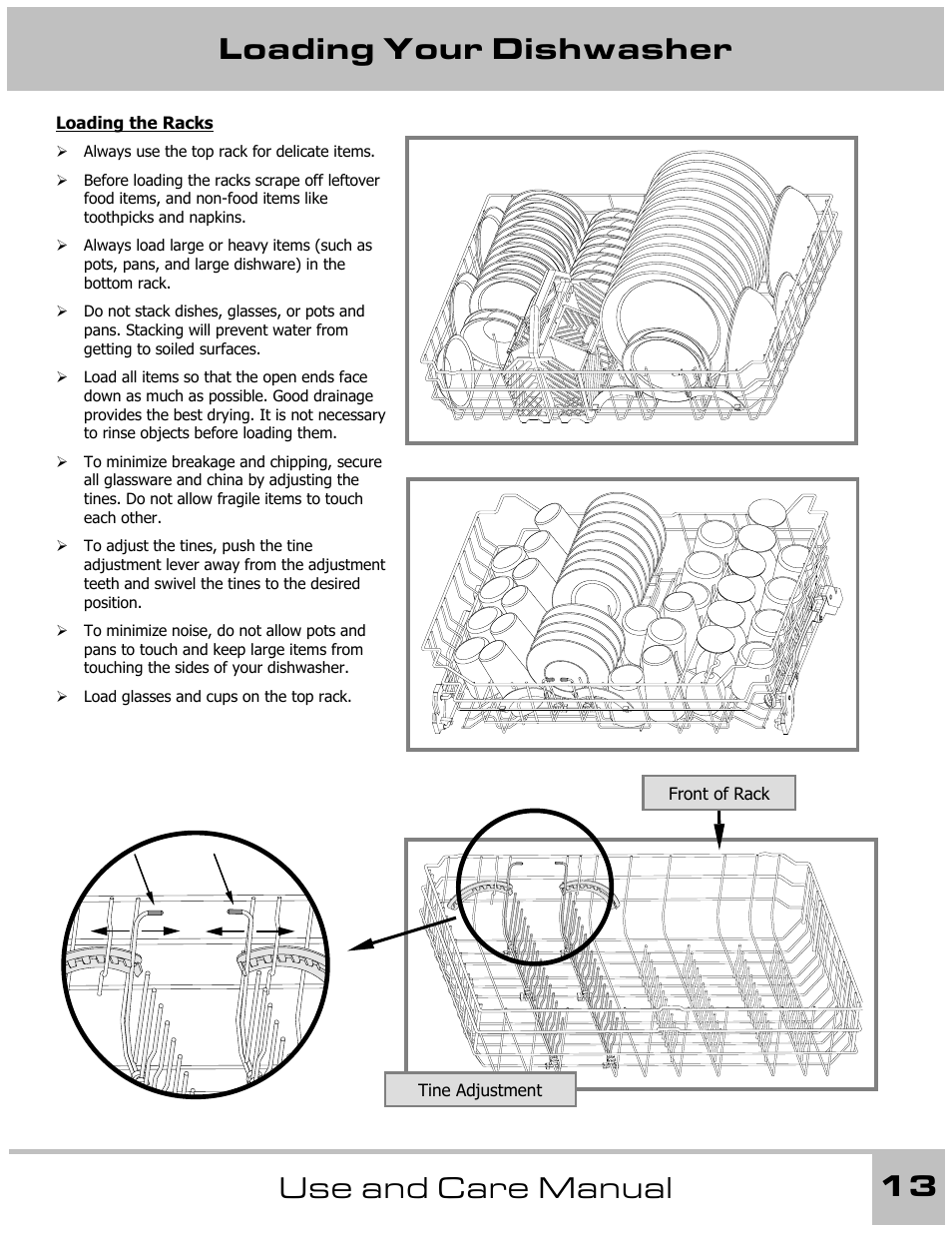 Loading your dishwasher 13 use and care manual | Dacor 65537 User Manual | Page 13 / 32