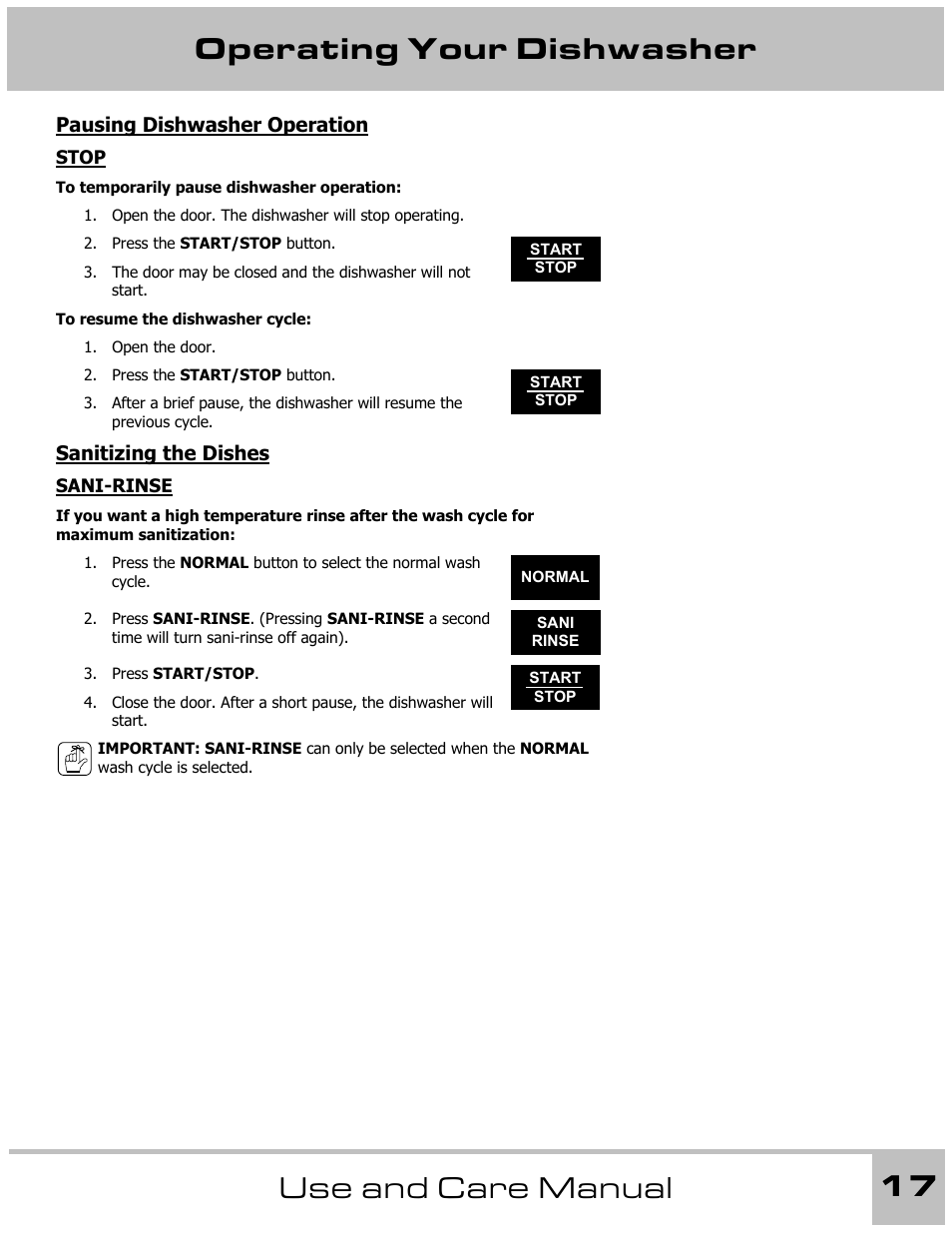 Operating your dishwasher 17 use and care manual | Dacor 65537 User Manual | Page 17 / 32