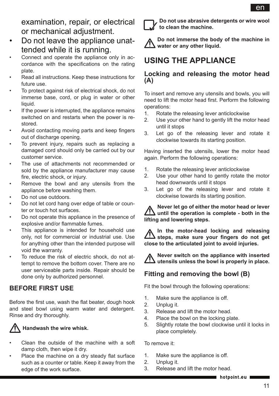 Using the appliance | Hotpoint Ariston KM 040 AX0 User Manual | Page 11 / 52