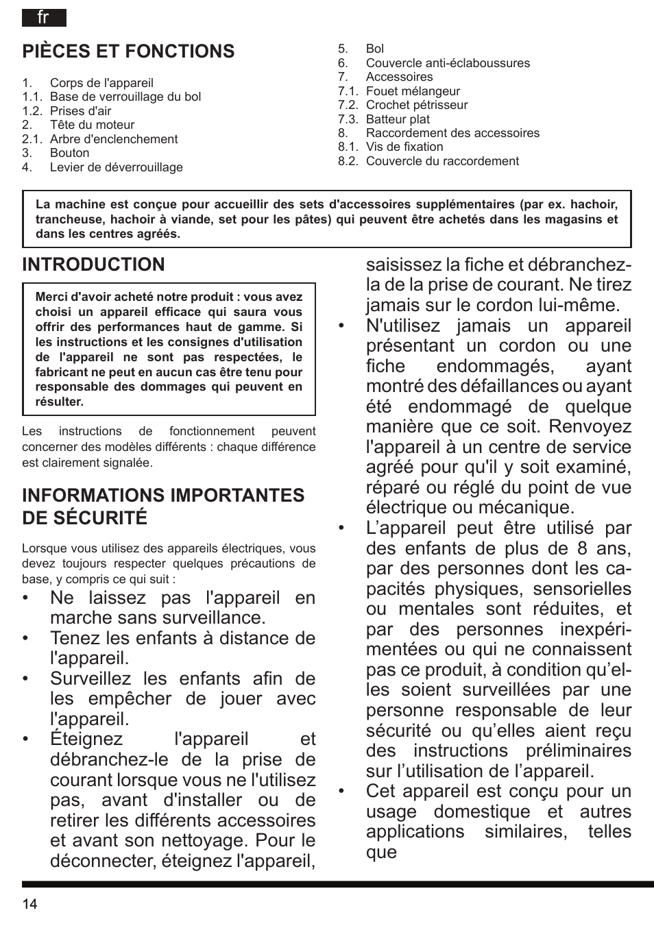 Introduction, Informations importantes de sécurité | Hotpoint Ariston KM 040 AX0 User Manual | Page 14 / 52