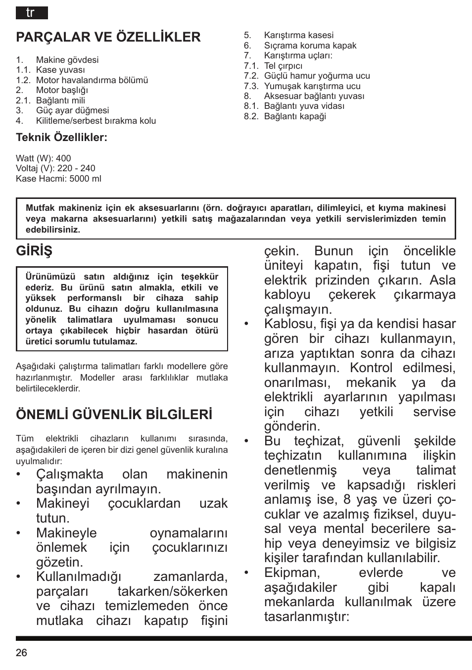 Giriş, Önemli güvenlik bilgileri | Hotpoint Ariston KM 040 AX0 User Manual | Page 26 / 52