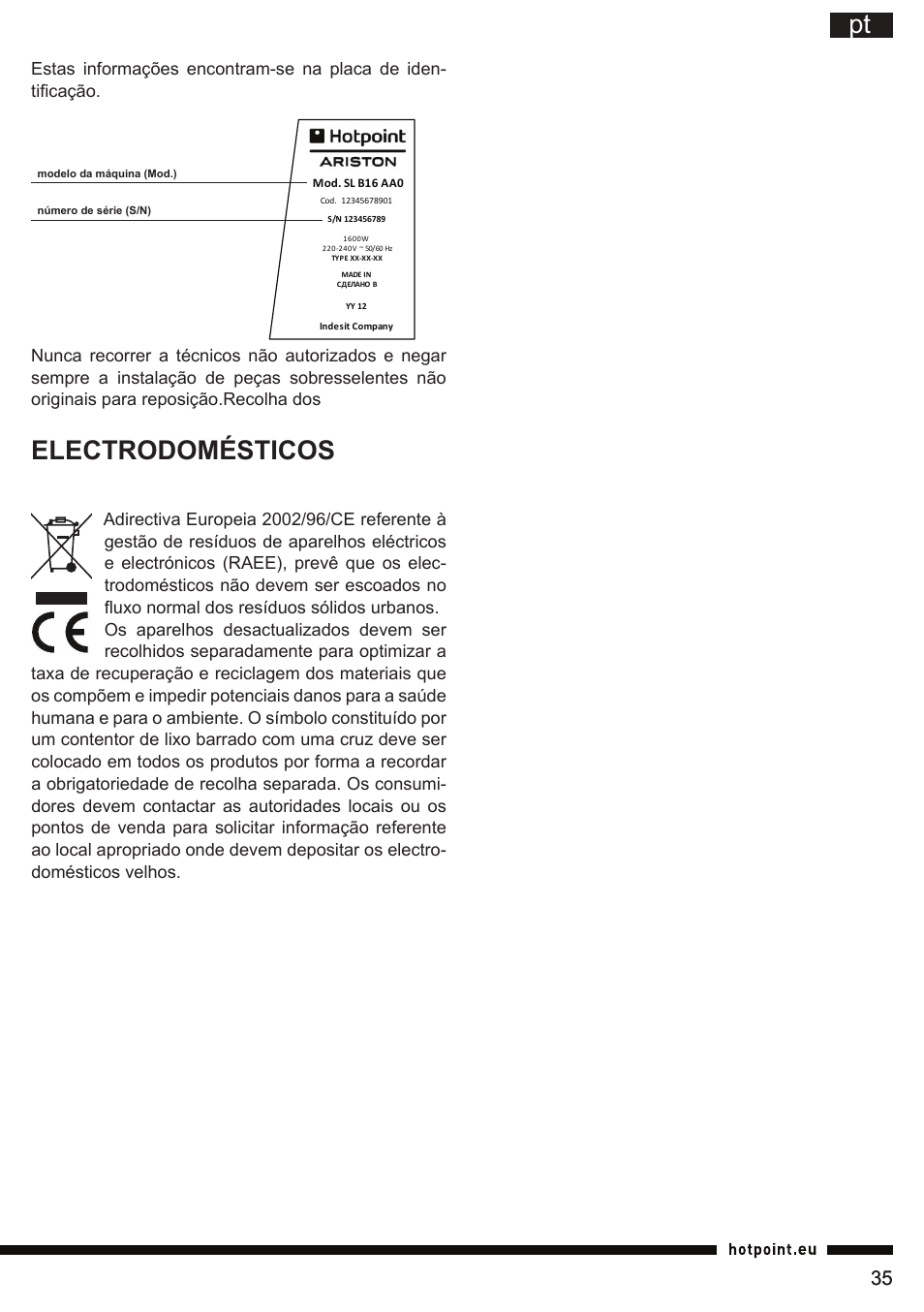 Electrodomésticos | Hotpoint Ariston KM 040 AX0 User Manual | Page 35 / 52